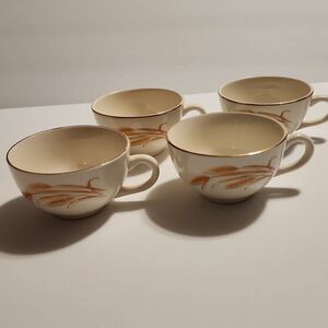 Homer Laughlin Golden Wheat Vintage 22k Set of 4 Tea Cups